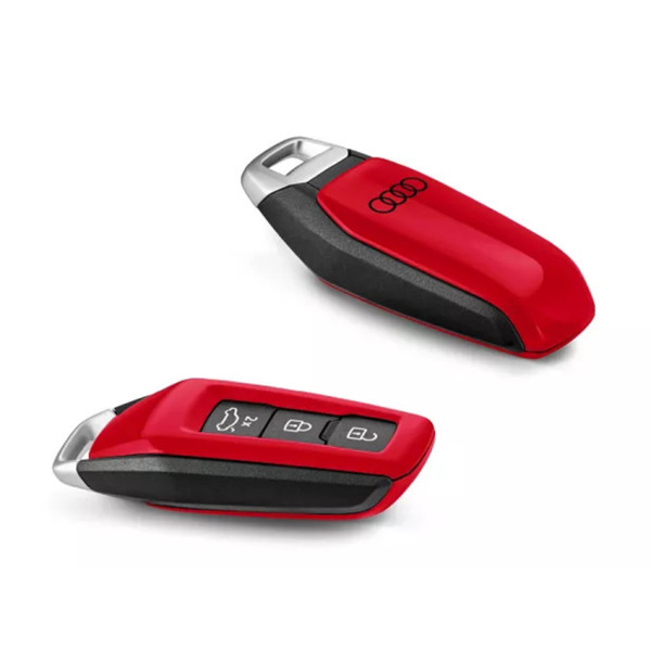 Schlüsselblende rot metallic mit Audi Ringen A5 A6 Q5 Q6 e-tron Schlüsselblende rot metallic mit Audi Ringen A5 A6 Q5 Q6 e-tron