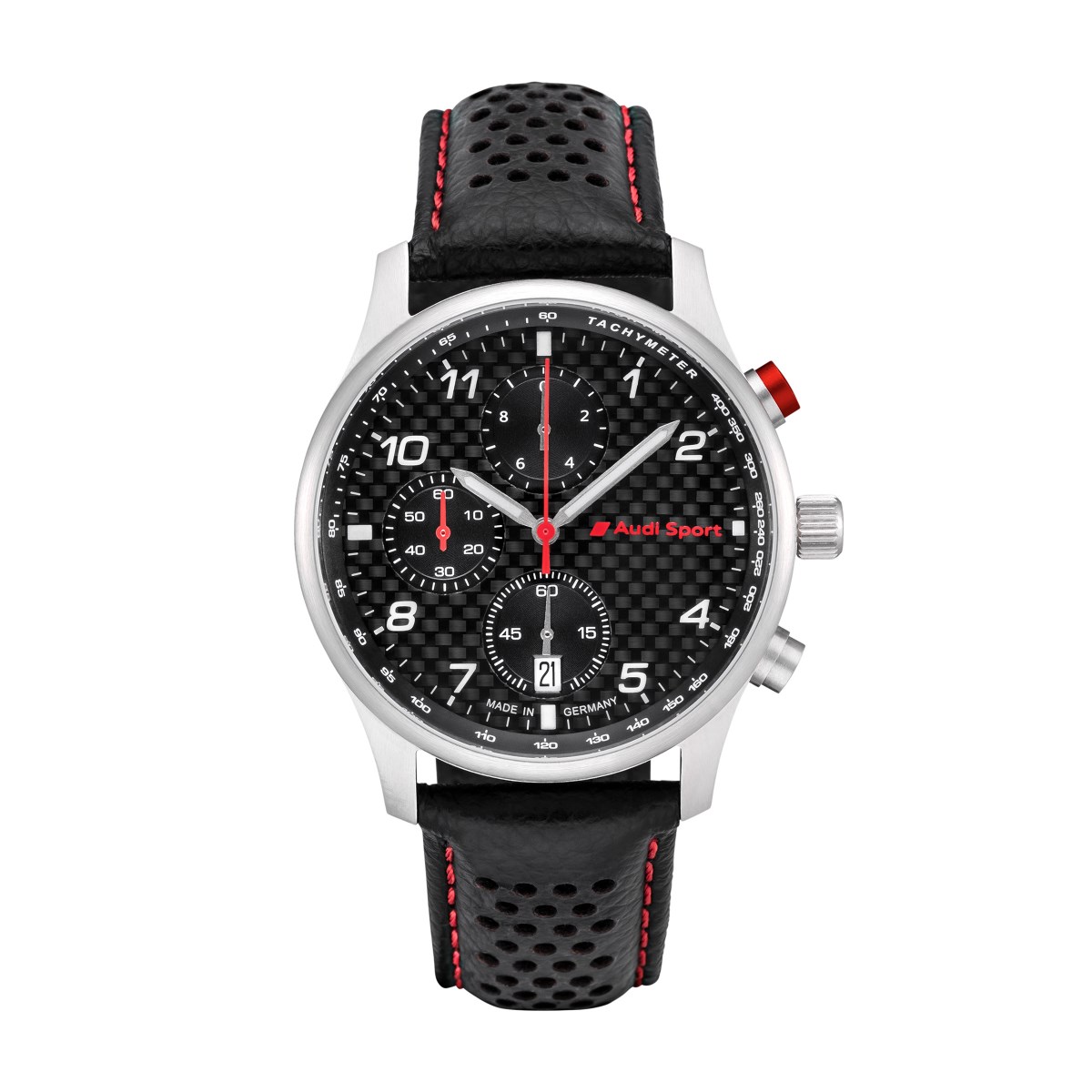 Original Audi Sport Chronograph Uhr Armbanduhr Herren Carbon Leder schwarz