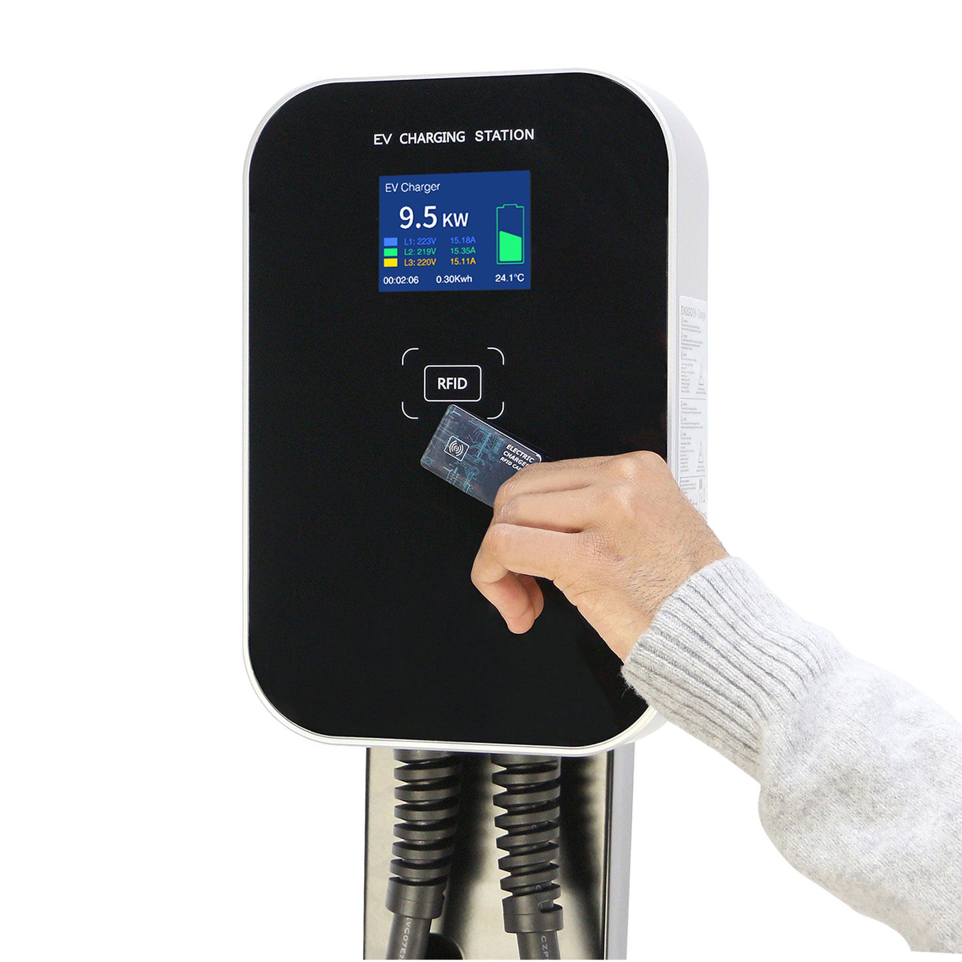 EM2GO AC Wallbox 22kW 6.1m Typ2 Kabel + RFID-Kartenleser + CEE-Kabel (32A 3-Phasig) 